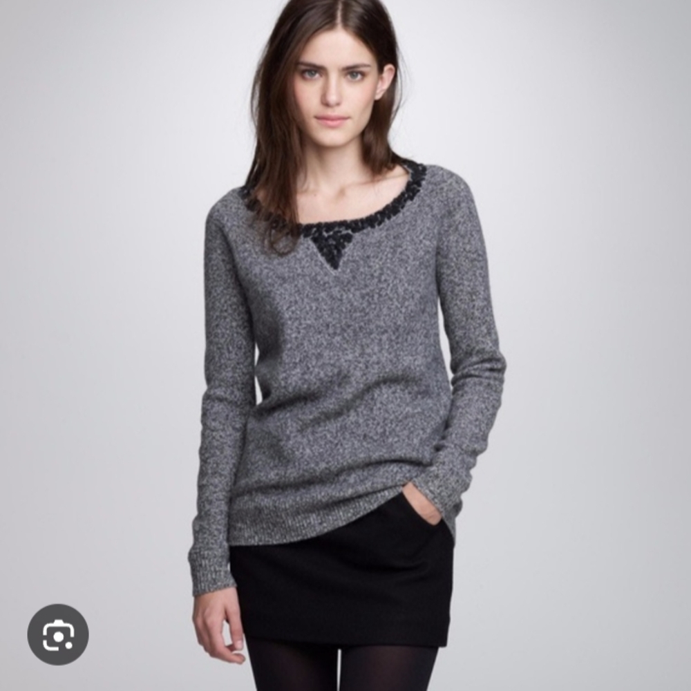 J. Crew Gray Sweater with Matte Black Sequins-100% Lamb's Wool-Large